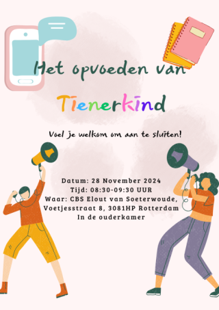 Ouderkamer- Voorlichting Opvoeden van Tienerkind voor gr 3 t/m 8